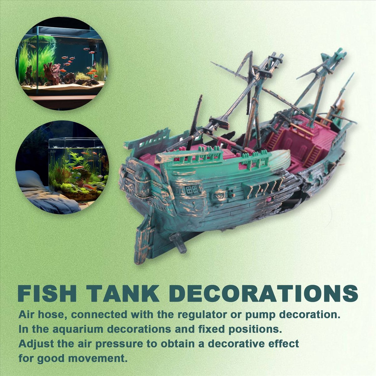 Aquarium Fish Tank - 【ABFS】대형 수족관용 난파선 장식, 플라스틱 보트