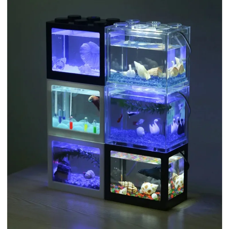 Aquarium Fish Betta - 1L USB LED 데스크탑 미니 수족관