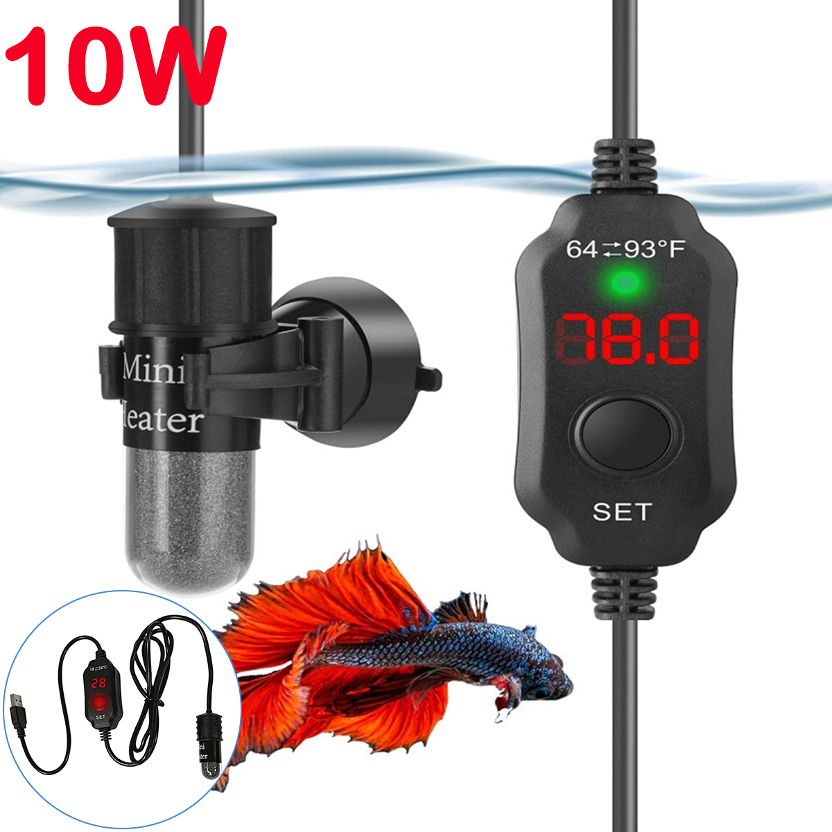 10W 조정 가능한 수족관 히터 막대 18-34 ° 1 - Fish Tank Heater 리뷰 및 가격